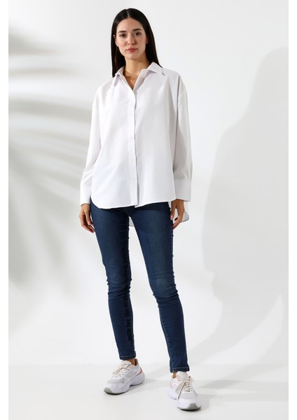 Oversize Beyaz Kadın Gömlek