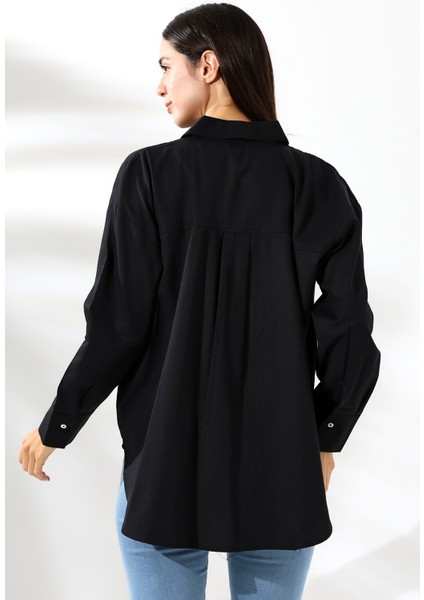 Oversize Siyah Kadın Gömlek