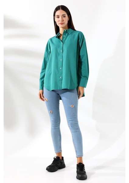 Oversize Koyu Yeşil Kadın Gömlek