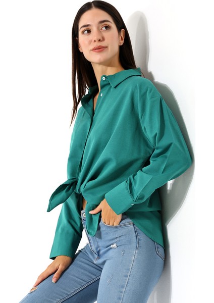 Oversize Koyu Yeşil Kadın Gömlek modelleri