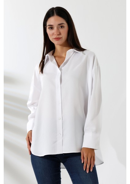 Oversize Mikro Saten Dökümlü Beyaz Kadın Gömlek fiyatları