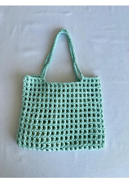 Dafne Dükkan El Örgüsü File Kroşe Çanta Crochet Bag Su Yeşili Rengi