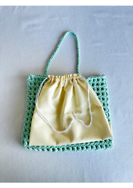 Dafne Dükkan El Örgüsü File Kroşe Çanta Crochet Bag Su Yeşili Rengi