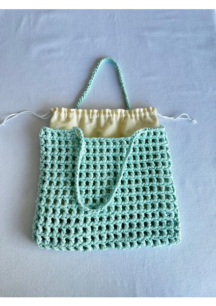 Dafne Dükkan El Örgüsü File Kroşe Çanta Crochet Bag Su Yeşili Rengi