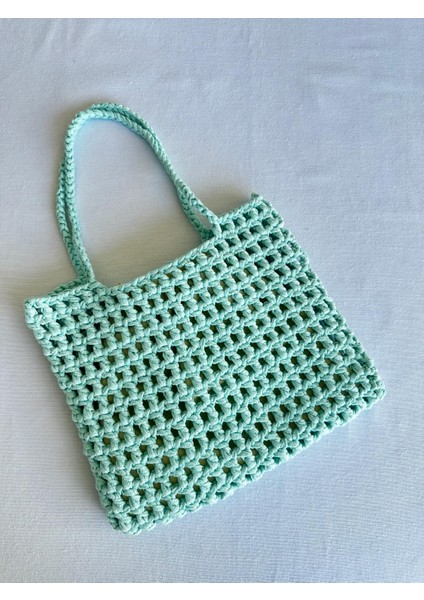 Dafne Dükkan El Örgüsü File Kroşe Çanta Crochet Bag Su Yeşili Rengi