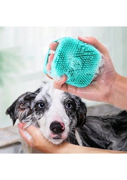 Petzz Hazneli Silikon Kedi ve Köpek Banyo Şampuan Fırçası Yeşil 8.4X6X8.4 cm - 6997963613436