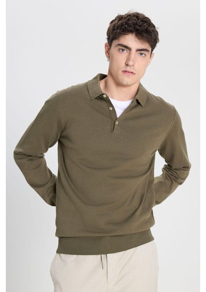 Altınyıldız Classıcs Pamuklu Standart Fit Normal Kesim Polo Yaka Triko Haki Kazak modelleri