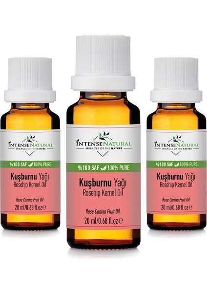 Intense Natural Kuşburnu Çekirdeği Yağı Soğuk Sıkım 20 ml x 3 %100 Saf ve Doğal Rosehip Seed Carrier Oil