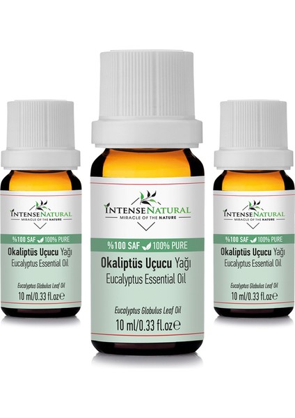 Intense Natural Okaliptüs Uçucu Yağı 10 ml x 3 %100 Saf ve Doğal Eucalyptus Essential Oil