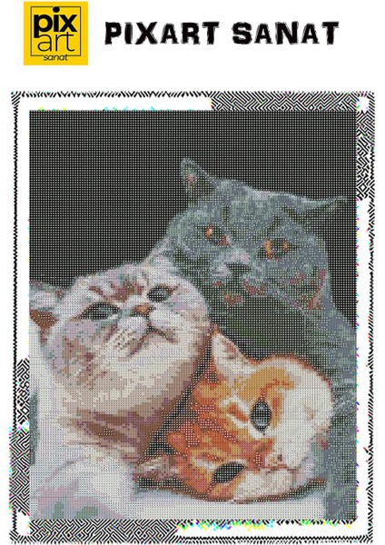 3 Kedi, 40 x 50 cm Elmas Mozaik Tablo fırsatları