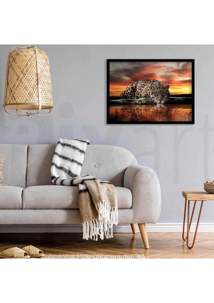 Gün Batımında Leopar 30 x 40 cm Elmas Mozaik Tablo modelleri