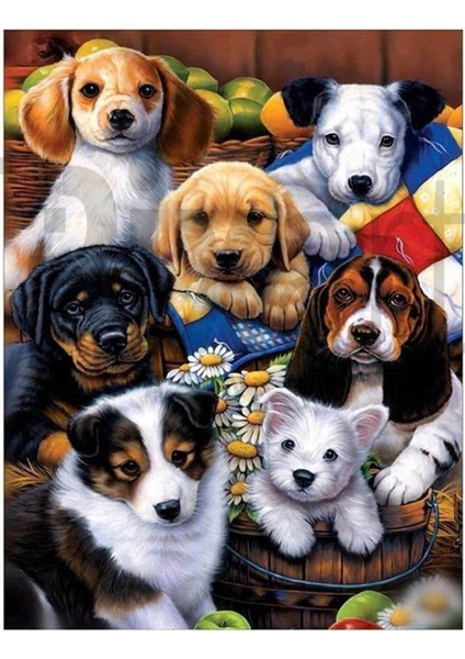 Köpekler 40 x 30 cm Elmas Mozaik Tablo
