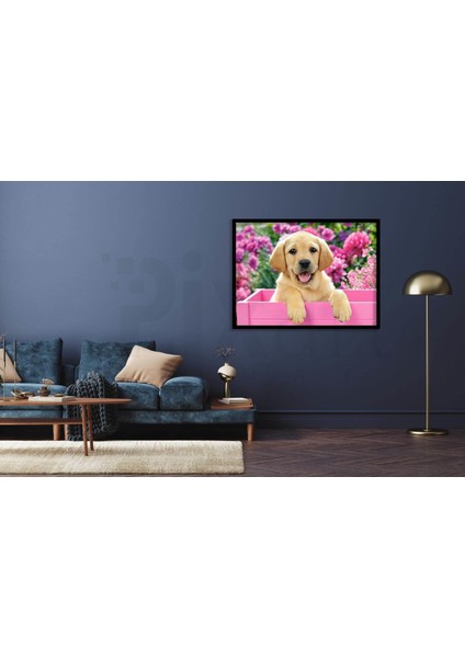 Pembe Bahçede Köpek 50 x 40 cm Elmas Mozaik Tablo fiyatları