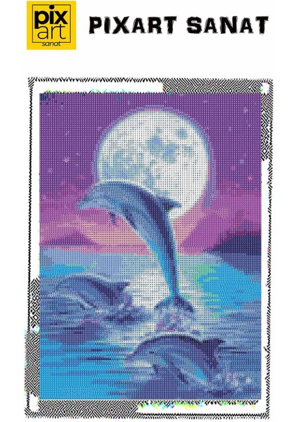 Ayın Arka Planına Karşı Yunuslar 30 x 40 cm Elmas Mozaik Tablo fırsatları