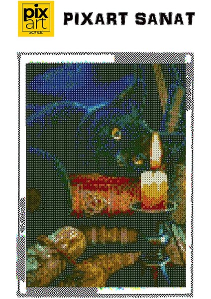 Kara Kedi Kitap Mum Işığı Hayvanlar 30 x 40 cm Elmas Mozaik Tablo fırsatları