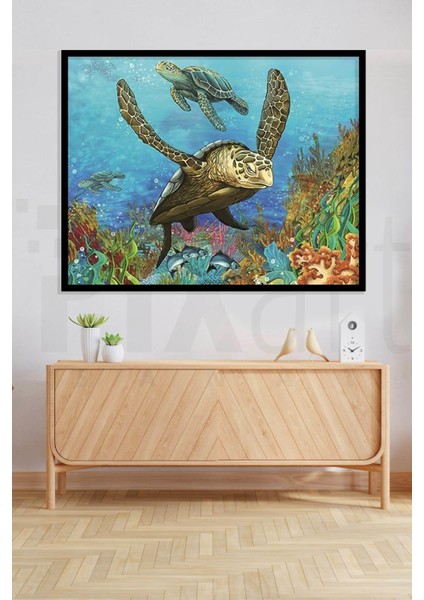Yüzen Kaplunbağalar 25 x 30 cm Elmas Mozaik Tablo modelleri