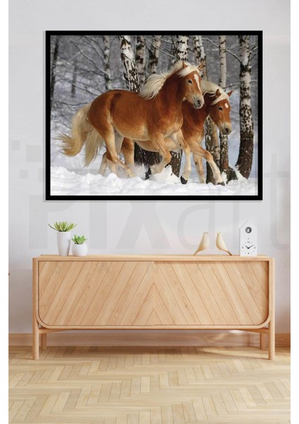 Ormanda Dörtnala Koşan Atlar 30 x 40 cm Elmas Mozaik Tablo modelleri