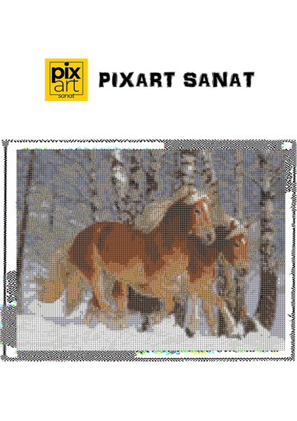 Ormanda Dörtnala Koşan Atlar 30 x 40 cm Elmas Mozaik Tablo fırsatları