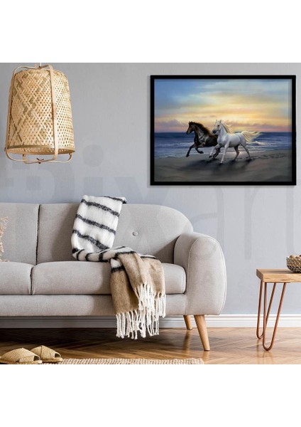Sahil Boyunca Dörtnala Atlar 30 x 40 cm Elmas Mozaik Tablo fiyatları