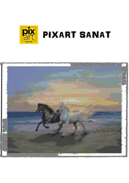 Sahil Boyunca Dörtnala Atlar 30 x 40 cm Elmas Mozaik Tablo fırsatları