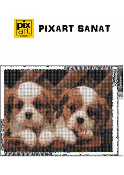 Iki Yavru Köpek 30 x 40 cm Elmas Mozaik Tablo
