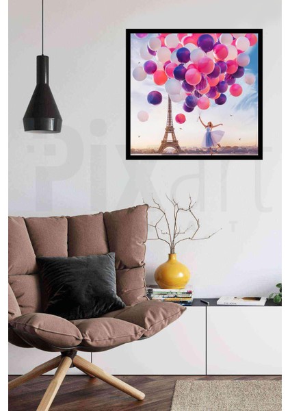 30 x 30 cm Küçük Kız Eyfel Kulesi Elmas Mozaik Tablo modelleri