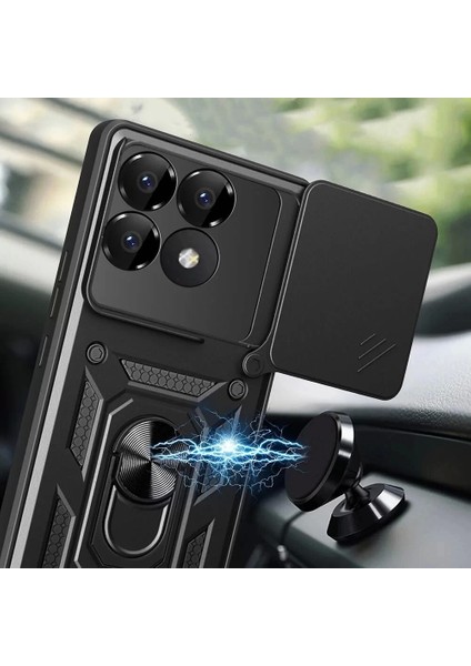 Xiaomi Poco F6 Pro Kılıf, Magnetik Standlı & Kamera Korumalı Sürgülü Vega