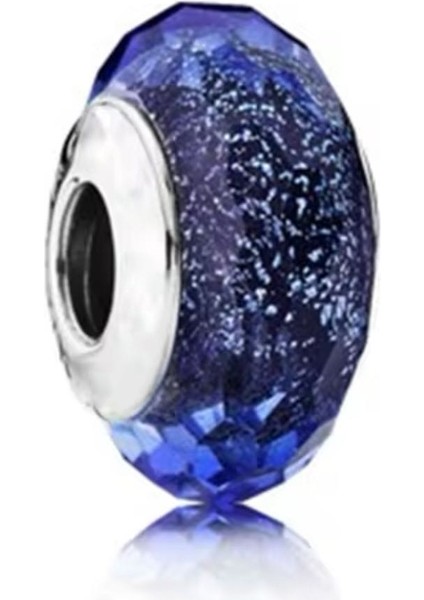 925 Ayar Işık Yayan Mavi Murano Cam Charm