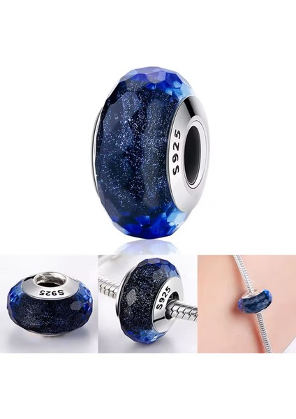 925 Ayar Işık Yayan Mavi Murano Cam Charm modelleri