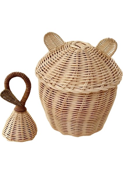 Dekoratif Rattan 2'li Bambu Kulaklı Sepet / Rattan Bambu Çıngırak