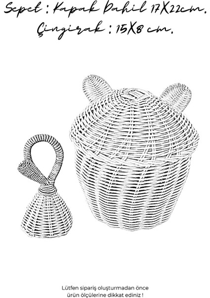 Dekoratif Rattan 2'li Bambu Kulaklı Sepet / Rattan Bambu Çıngırak