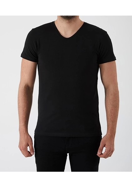 Erkek Basic V yaka Siyah Tshirt