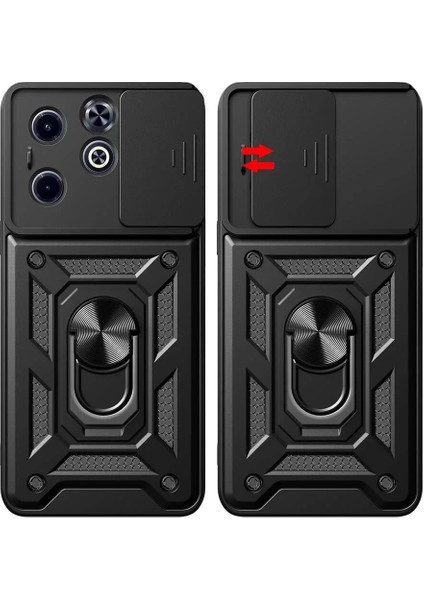 Infinix Smart 8 Kılıf - Kamera Korumalı, Manyetik Standlı Yüzüklü Kapak Sürgülü Vega modelleri