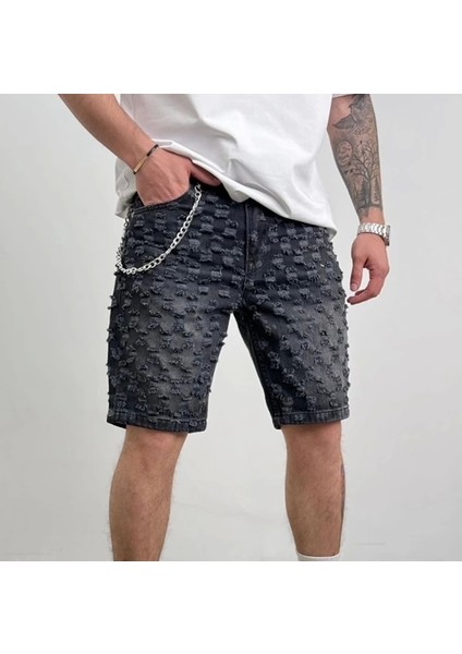 Erkek Yeni Sezon Zincirli Kot Şort