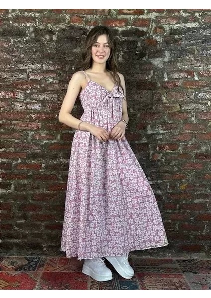 Kadın Pembe Çiçekli Uzun Elbise fiyatları