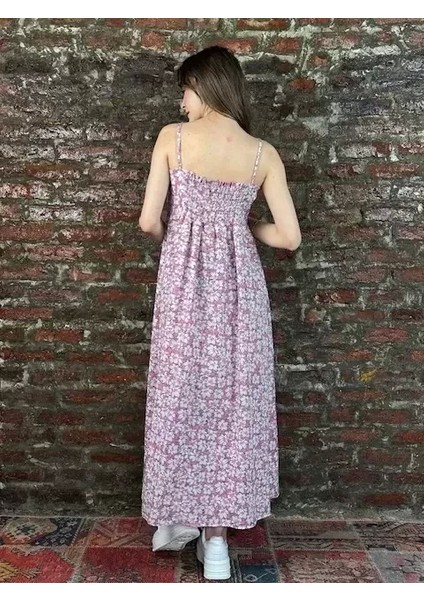 Kadın Pembe Çiçekli Uzun Elbise modelleri