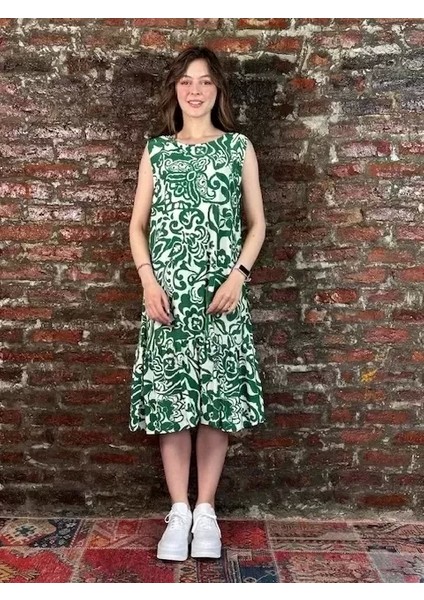 Kadın Yeşil Desenli Elbise