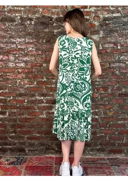 Kadın Yeşil Desenli Elbise modelleri