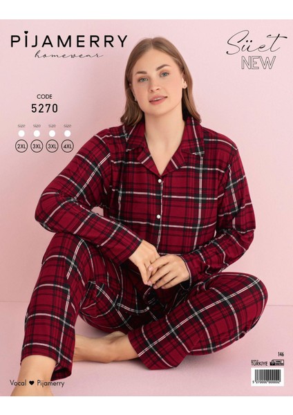 Kadın Büyük Beden Gömlek Yaka Süet Uzun Kol Pijama Takımı 5270- 1 Adet
