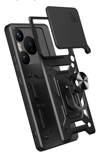 Huawei Pura 70 Pro 5g Kılıf - Kamera Korumalı, Manyetik Standlı, Yüzüklü Sürgülü Vega