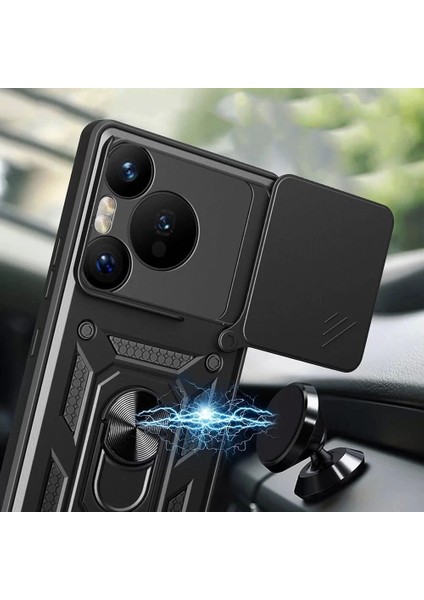 Huawei Pura 70 Pro 5g Kılıf - Kamera Korumalı, Manyetik Standlı, Yüzüklü Sürgülü Vega