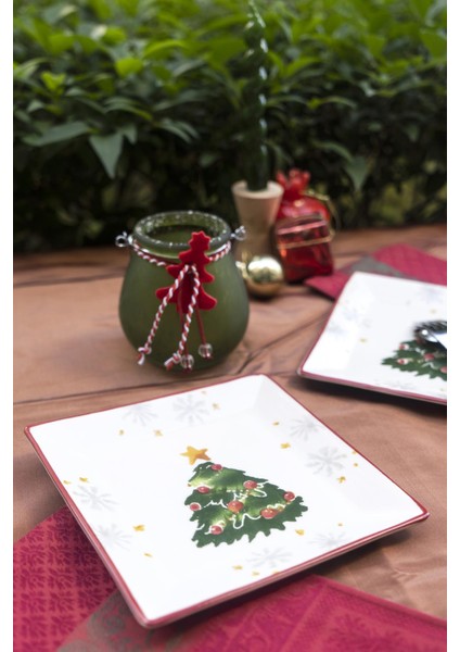 Yılbaşı 6' Lı Kare Servis Tabağı 24 cm