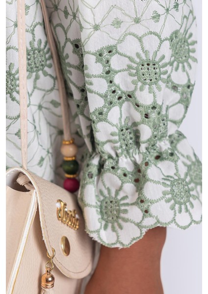 Çiçek Dokulu Pamuklu Brode Kız Çocuk Elbisesi - Çantalı fırsatları