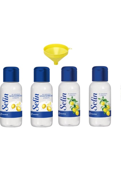 80° Limon Kolonyası 5 Lt Bidon + 4 Adet 35 ml Mini Kolonya + Dolum Hunisi