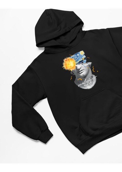 Realistic Vibe Baskılı Oversize Sweatshirt 3 Iplik Kalın Kışlık Özel Tasarım Hoodie fırsatları