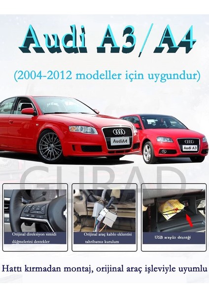 Audi A3 2004-2012 Yıl 9 ınç 2gb Ram 32gb Dahili HafIZa Android Carplay Araç Multimedya Navigasyon Cihazı Çerçeveli ve arka görüş kameralı fırsatları