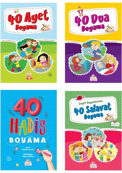 Nesil Kalın Boyama Seti 4 Kitap (40 Hadis + 40 Dua + 40 Ayet + 40 Salavat)