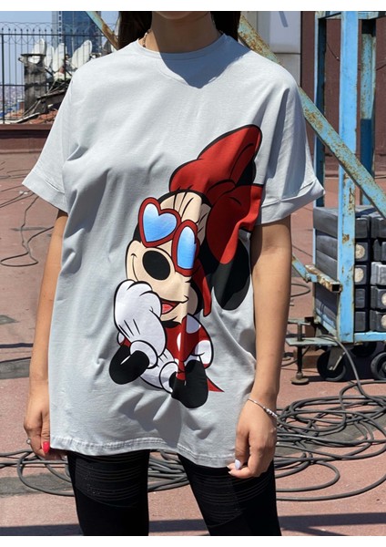 Kadın Gri Mickey Baskılı T-Shirt modelleri