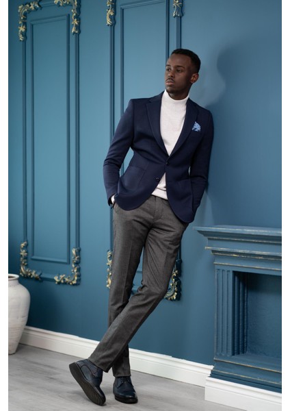 Armürlü Regular Fit Mono Yaka Çift Yırtmaç Torba Cep Tek Ceket