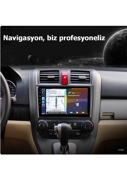 Honda Crv 2007-2011 Yıl 9'İnç Araba Android Multimedya Carplay Navigasyon Cihazı 4gb Ram + 64gb Dahili HafIZa Çerçeveli ve arka görüş kameralı